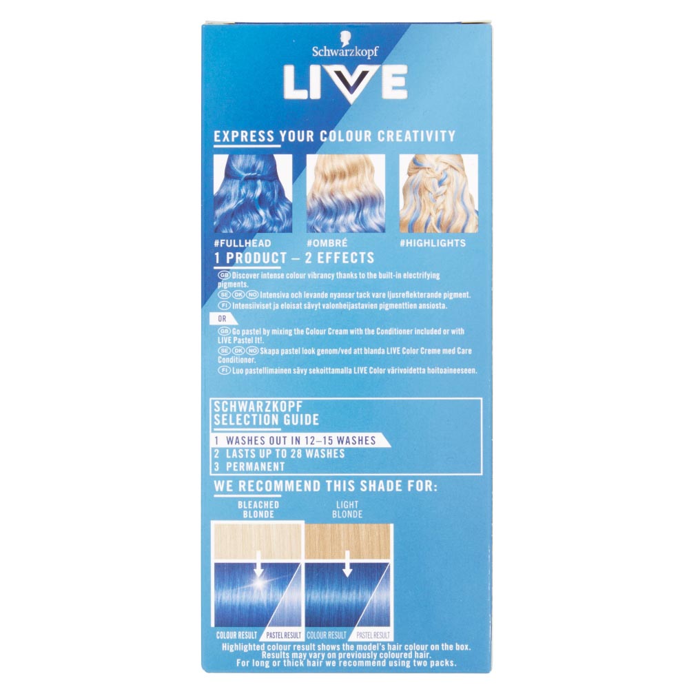 Schwarzkopf LIVE Ultra Brights or Pastel Electric Blue 095 Semi-Permanent Hair Dye Image 4