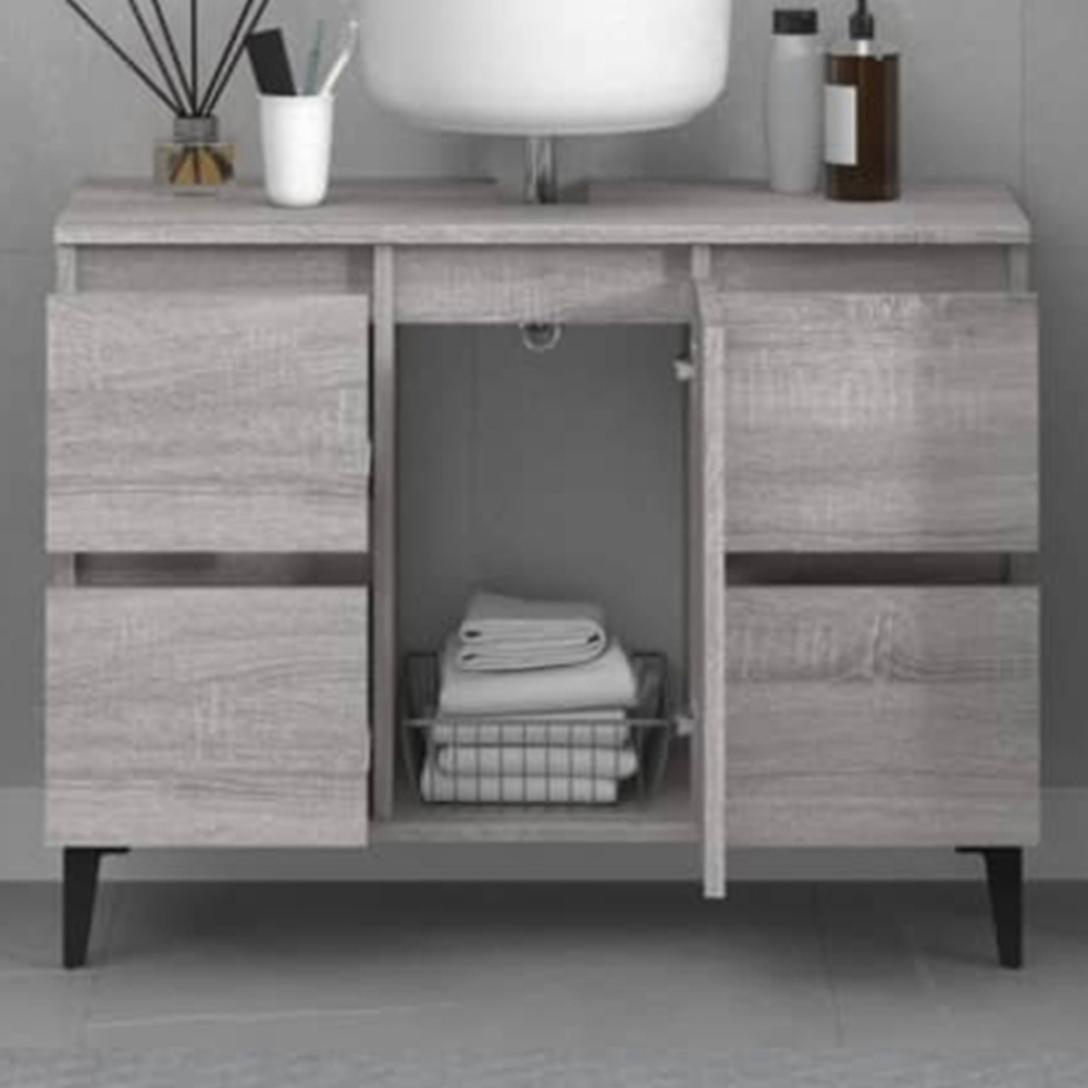 vidaXL Single Door 4 Drawers Grey Sonoma Bathroom Sink Cabinet Image 1