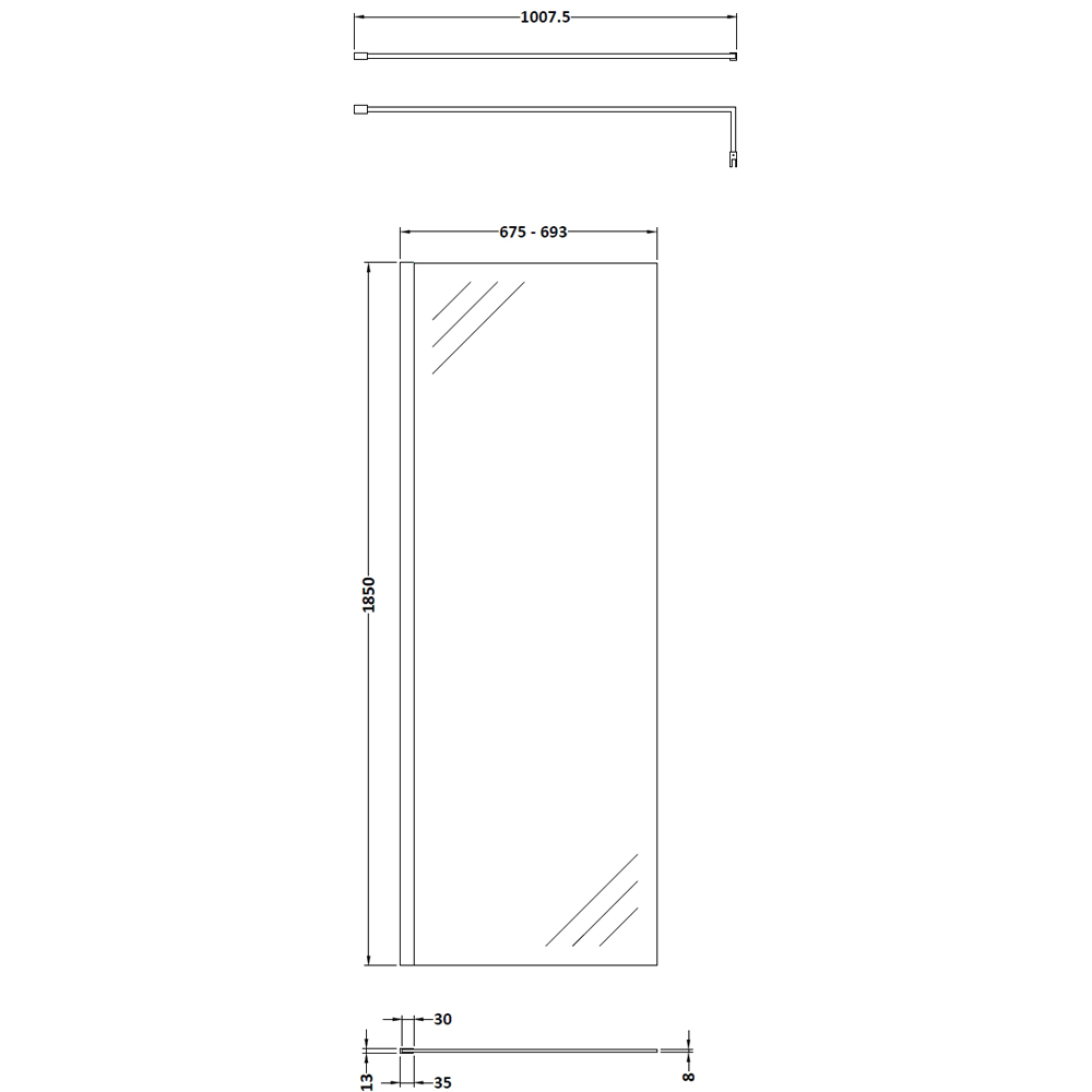 nuie Brushed Pewter Wetroom Screen 1850 x 700mm Image 2