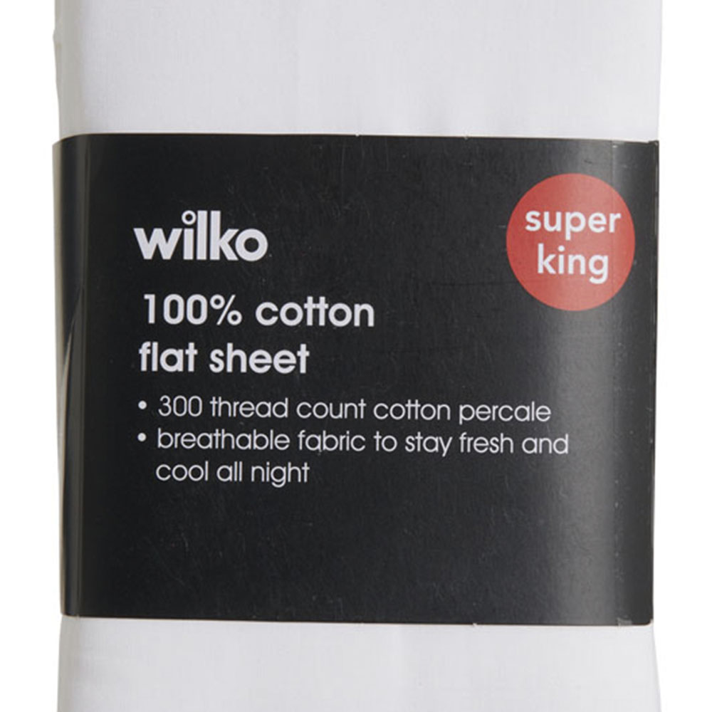 Wilko Best White 300 Thread Count Super King Percale Flat Sheet Image 3