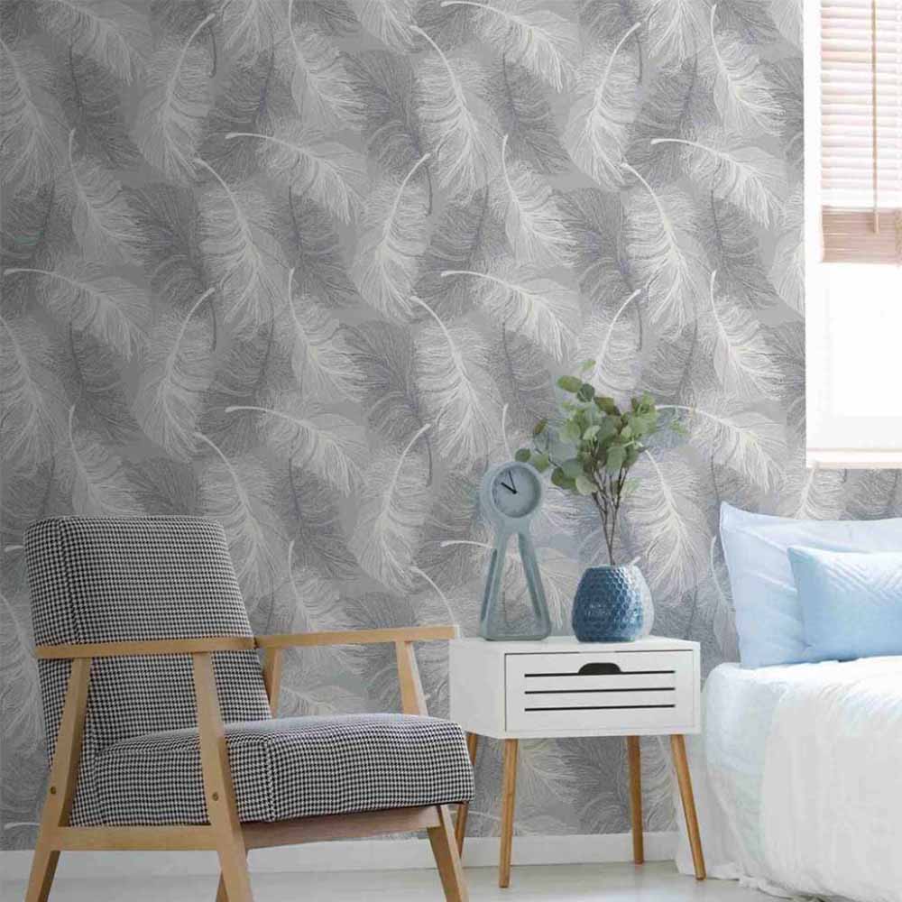Superfresco Colours Feather Motif Wallpaper Grey Image 2