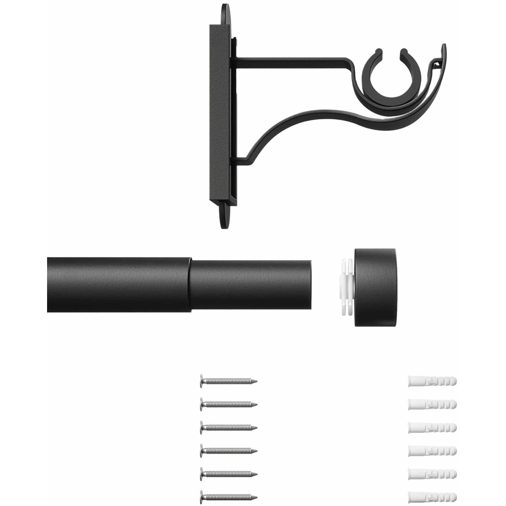 Rothley 71-120cm Matt Black Extendable Stud Finials Curtain Pole Image 3