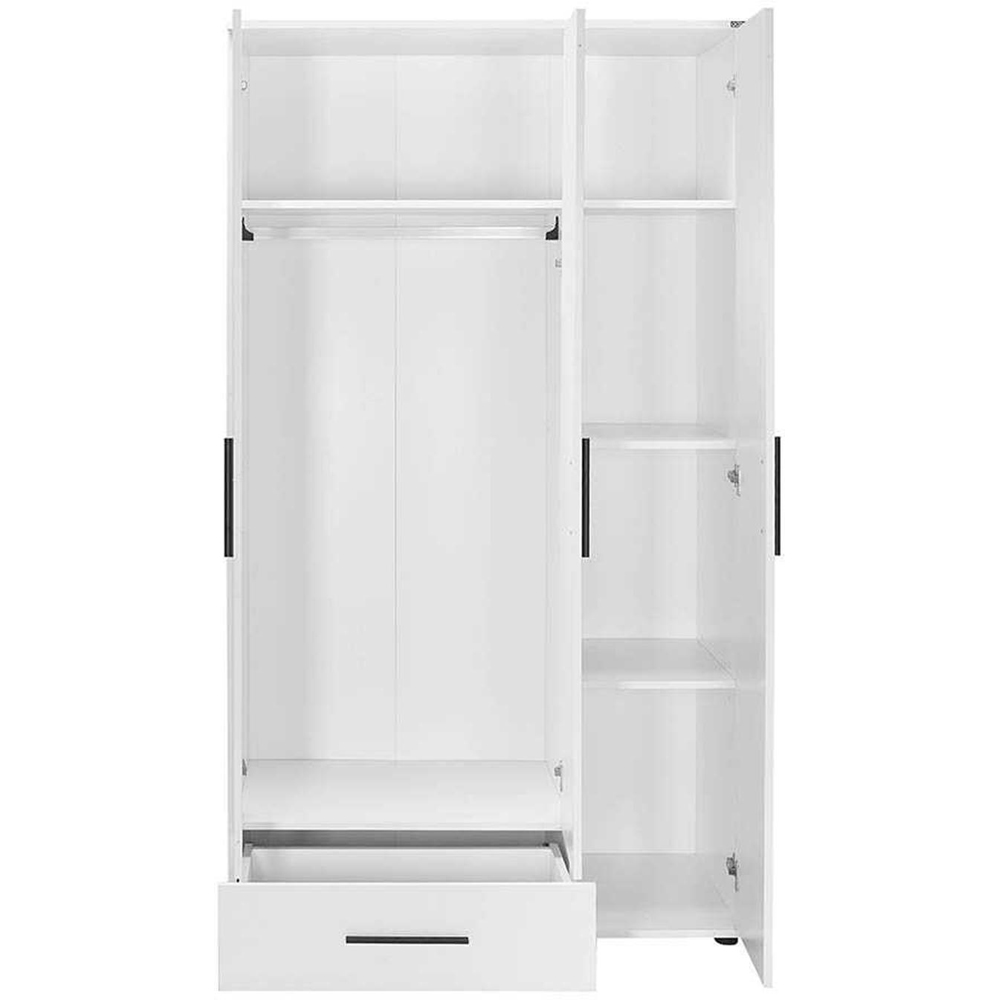 FWStyle 3 Door Single Drawer Matt White Triple Wardrobe Image 4