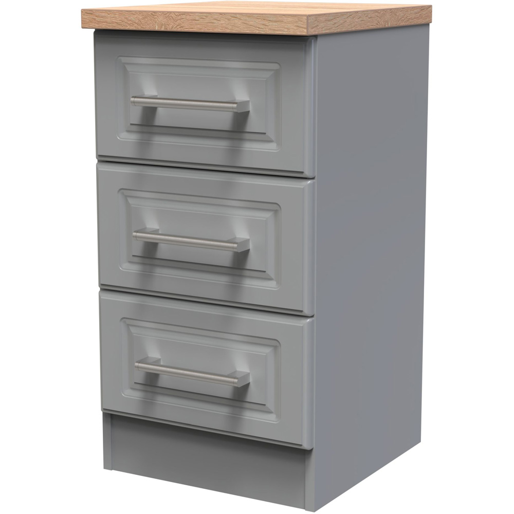Crowndale Kent 3 Drawer Dusk Grey and Bardolino Oak Bedside Table Image 2