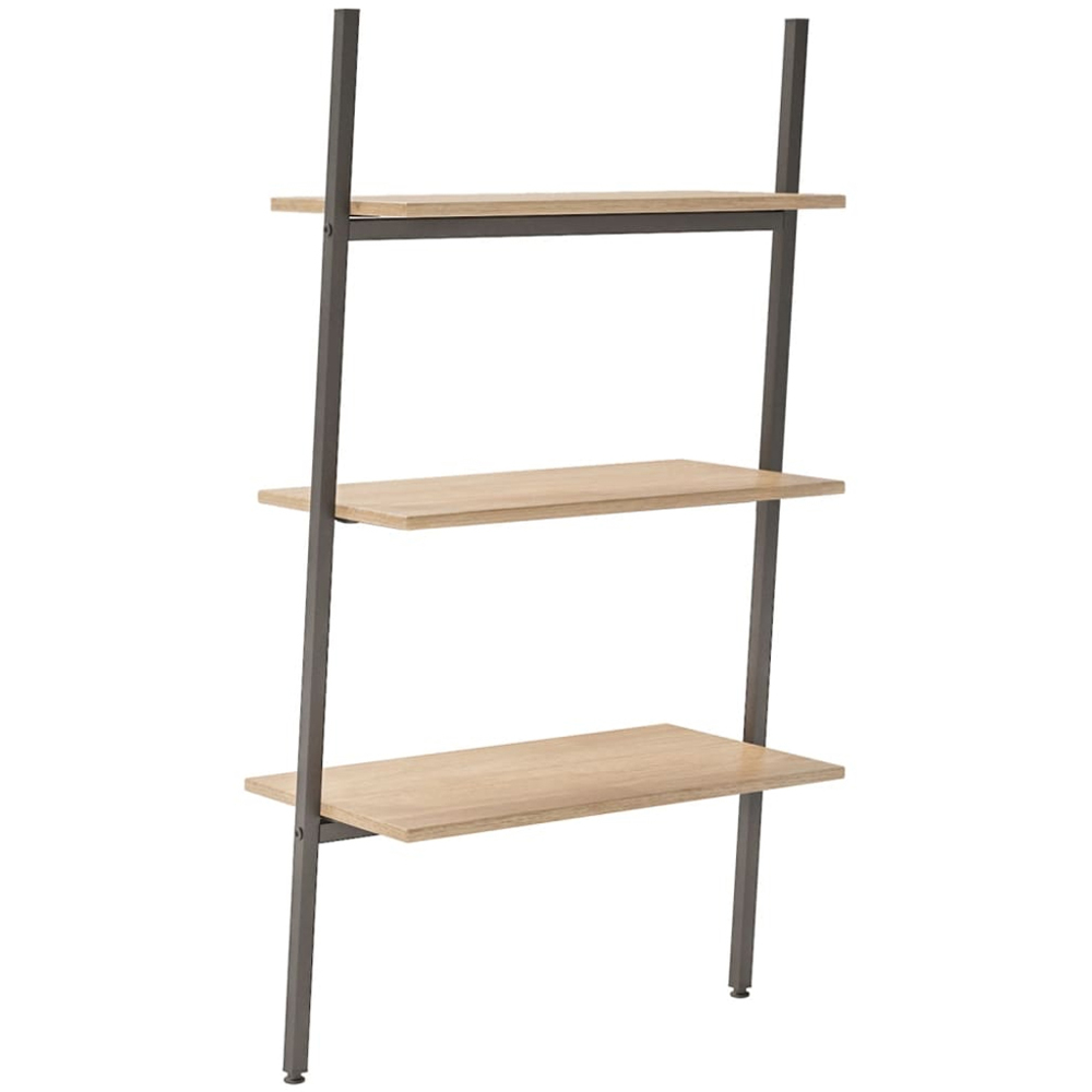 vidaXL 3 Shelf Light Brown Wood and Steel Leaning Bookcase Image 4