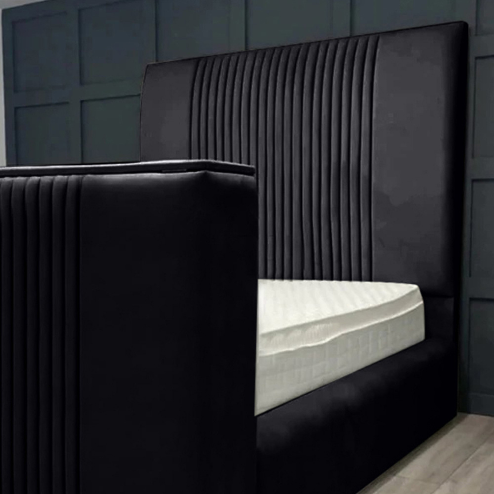 Eleganza Home Emri King Size Steel Plush Velvet TV Bed Frame with Lined Headboard Image 2