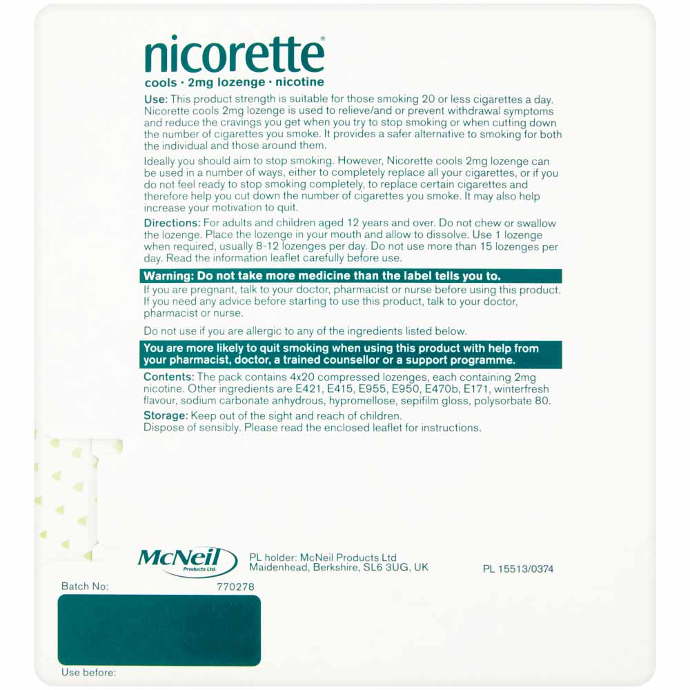 Nicorette Lozenge Mint 2mg 80 pack Image 6