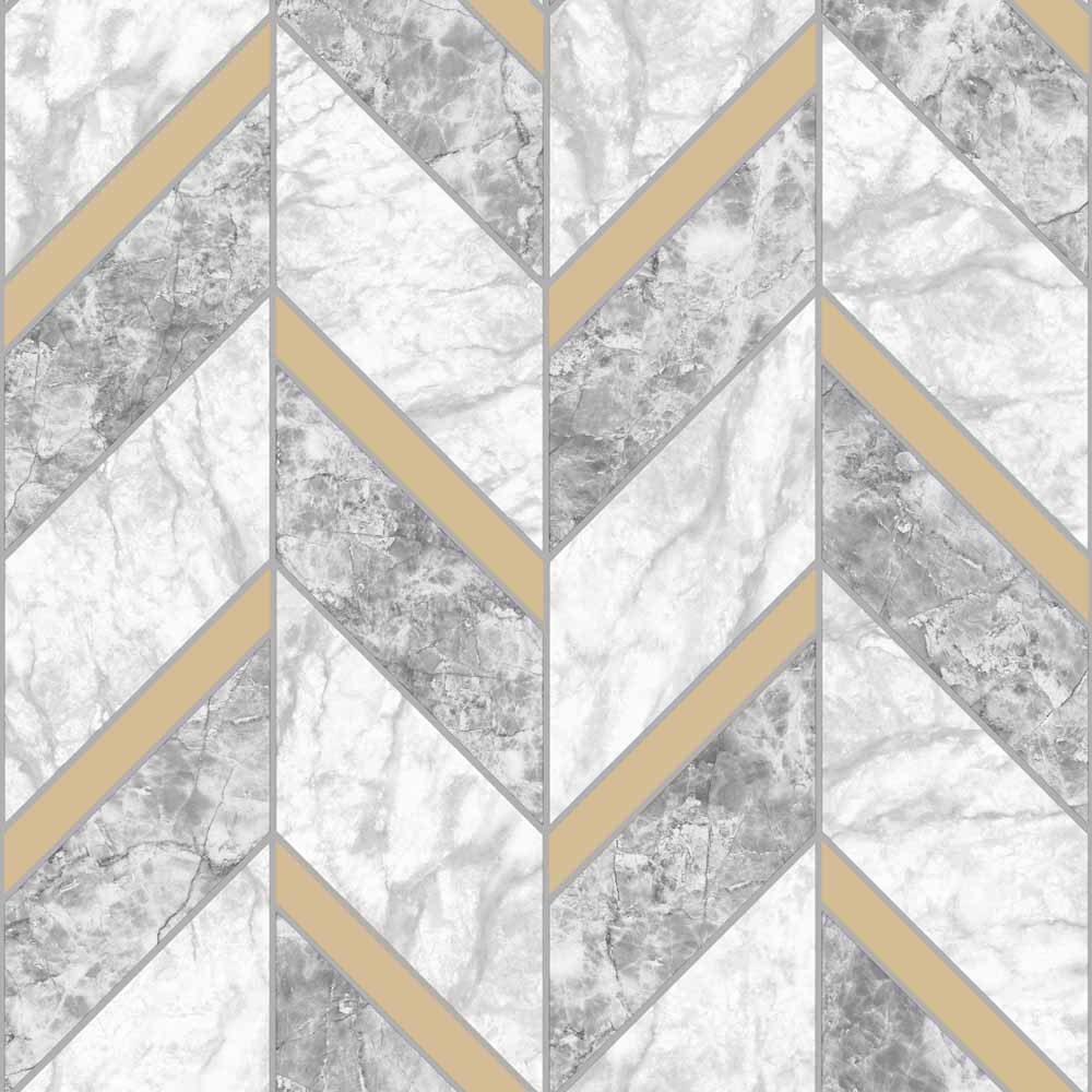 Holden Decor Carra Tiling on a Roll Grey/Gold Wallpaper Image 1