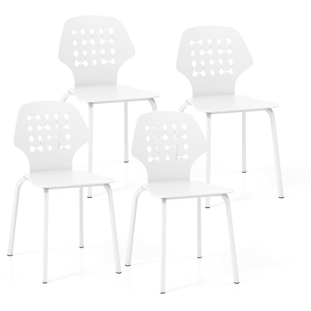 Costway Set of 4 White Hollowed Backrest Dining Chairs Image 3