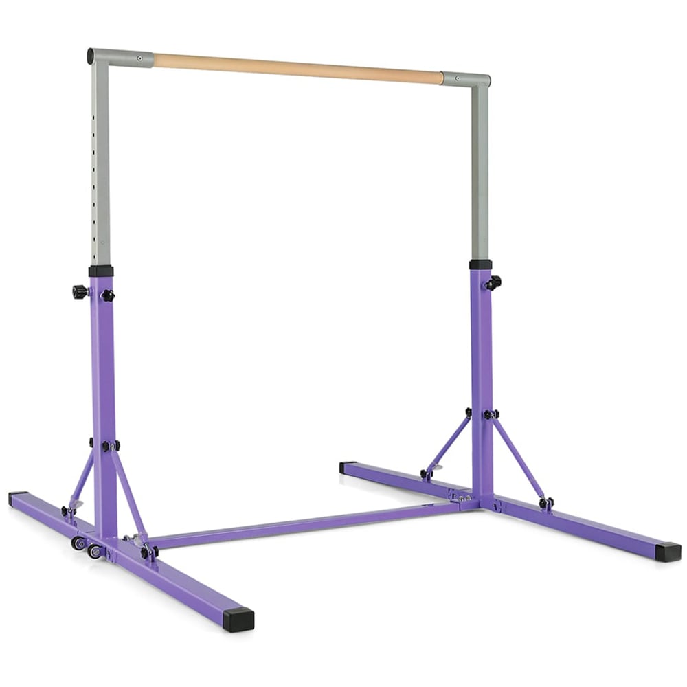 Costway Purple Kids Height Adjustable Foldable Gymnastics Bar Image 1