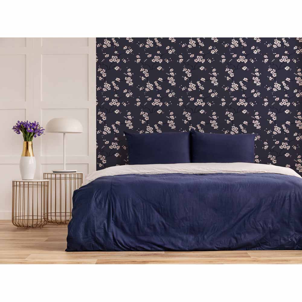 Fresco Apple Blossom Blue Wallpaper Wilko