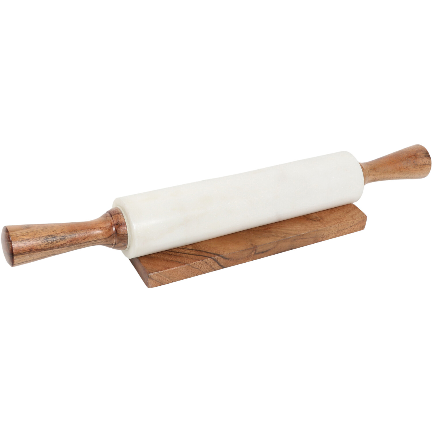 Marble Rolling Pin with Acacia Wood Stand - White Image 1