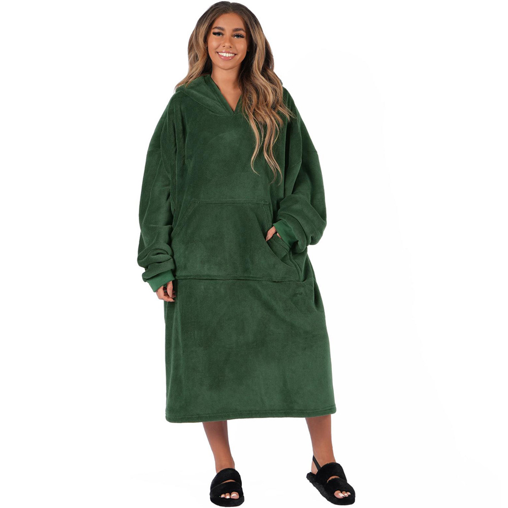 Sienna Forest Green Sherpa Fleece Long Oversized Hoodie Blanket Image 1
