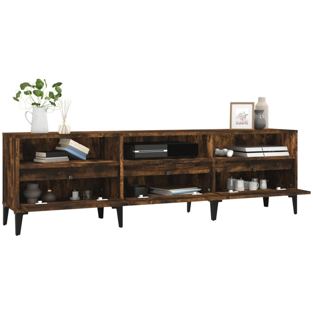 vidaXL 3 Drawer 3 Open Shelf Smoked Oak TV Cabinet with Black Legs Image 5