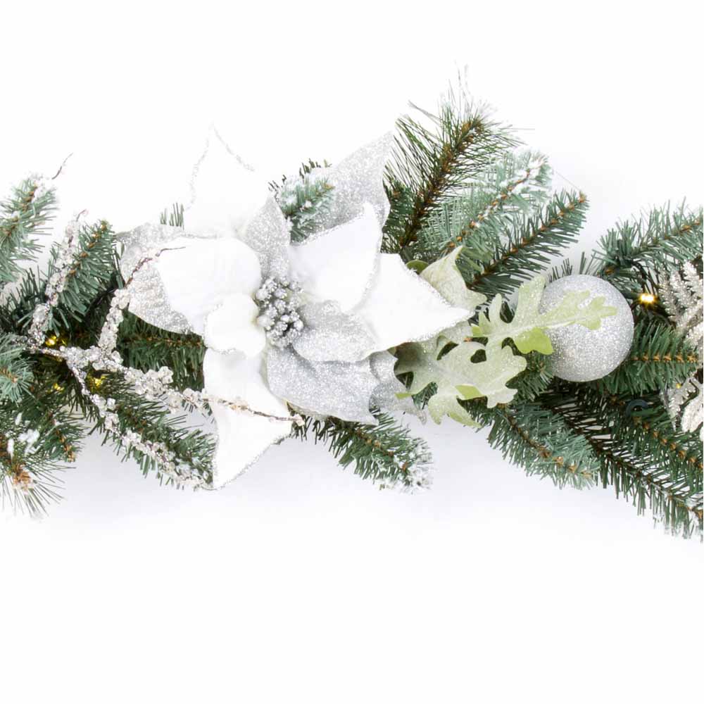 Premier 1.8m PreLit Garland with White Poinsettia Wilko