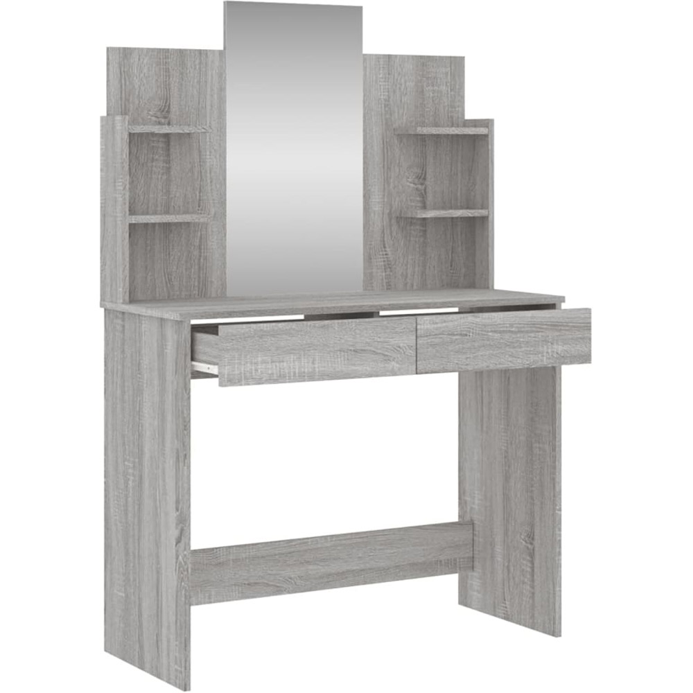 vidaXL 2 Drawer 4 Shelf Grey Sonoma Dressing Table with Mirror Image 5