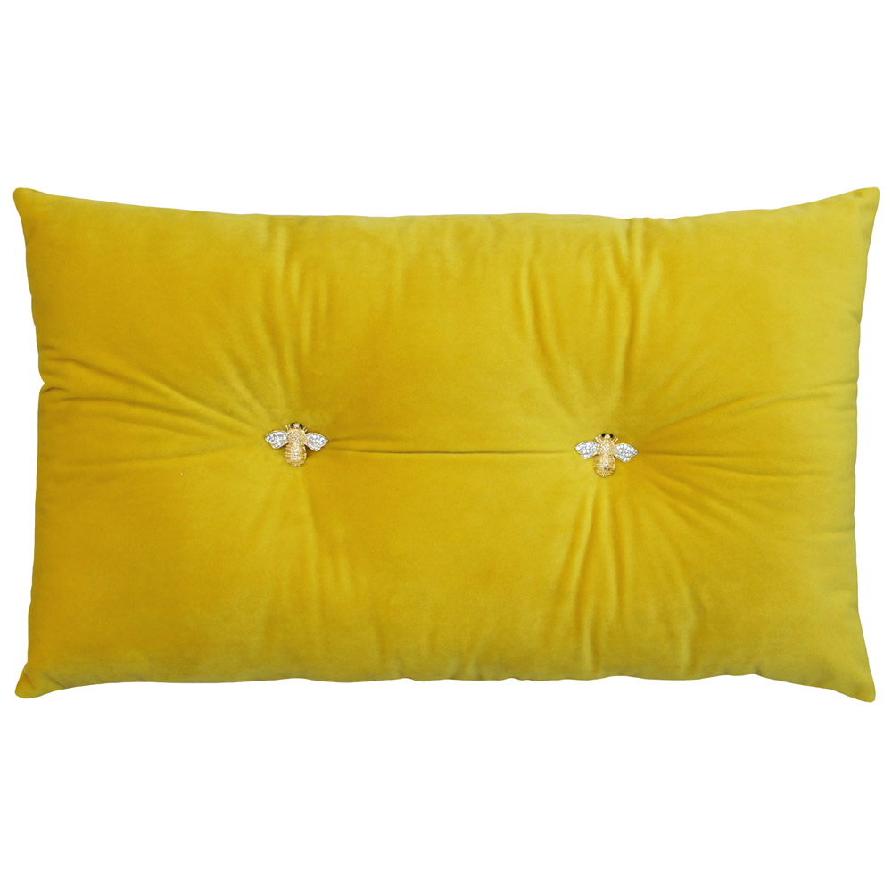 Paoletti Bumble Bee Yellow Velvet Cushion Image 1