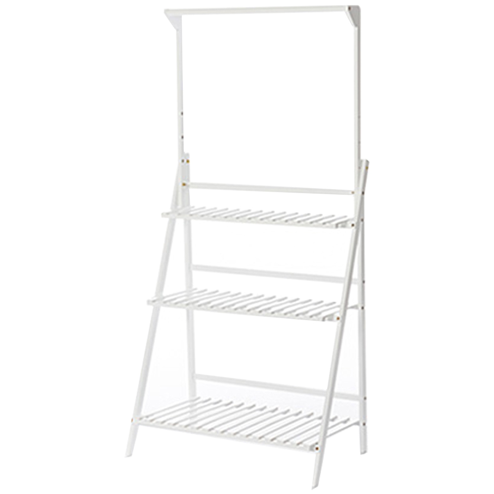 Living and Home 3 Shelf White Foldable Ladder Bookshelf with Hanging Rod Image 2