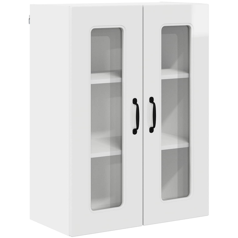 vidaXL 2 Glass Door High Gloss White Kitchen Wall Cabinet Image 2