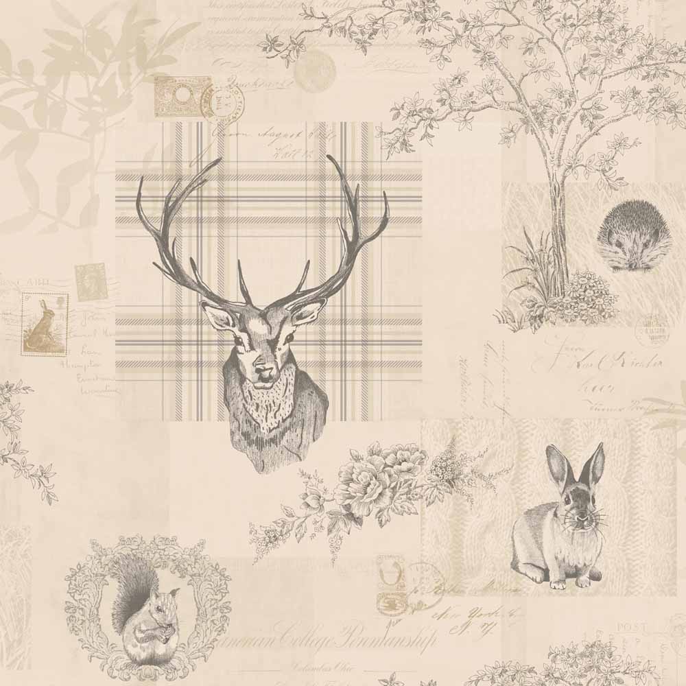 Holden Decor Richmond Highland Stag Charcoal Linen Wallpaper Image 1