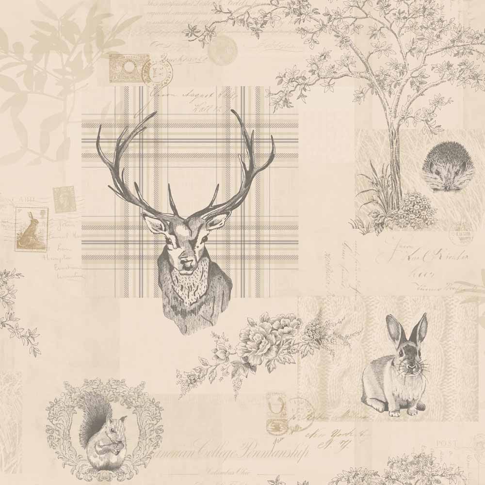 Holden Richmond Highland Stag Charcoal Linen Wallpaper Image 1