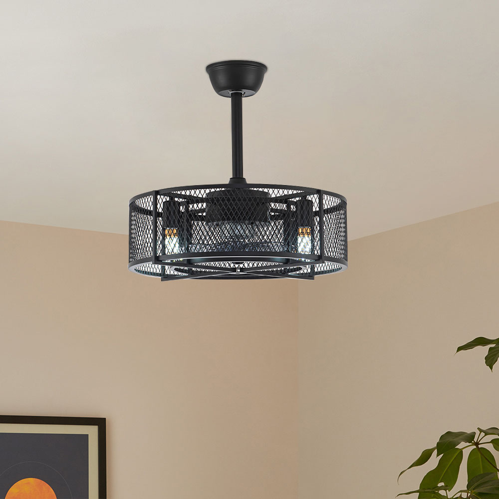 Living and Home 8 Blade Black Industrial Mesh Ceiling Fan Light 15 inch Image 8