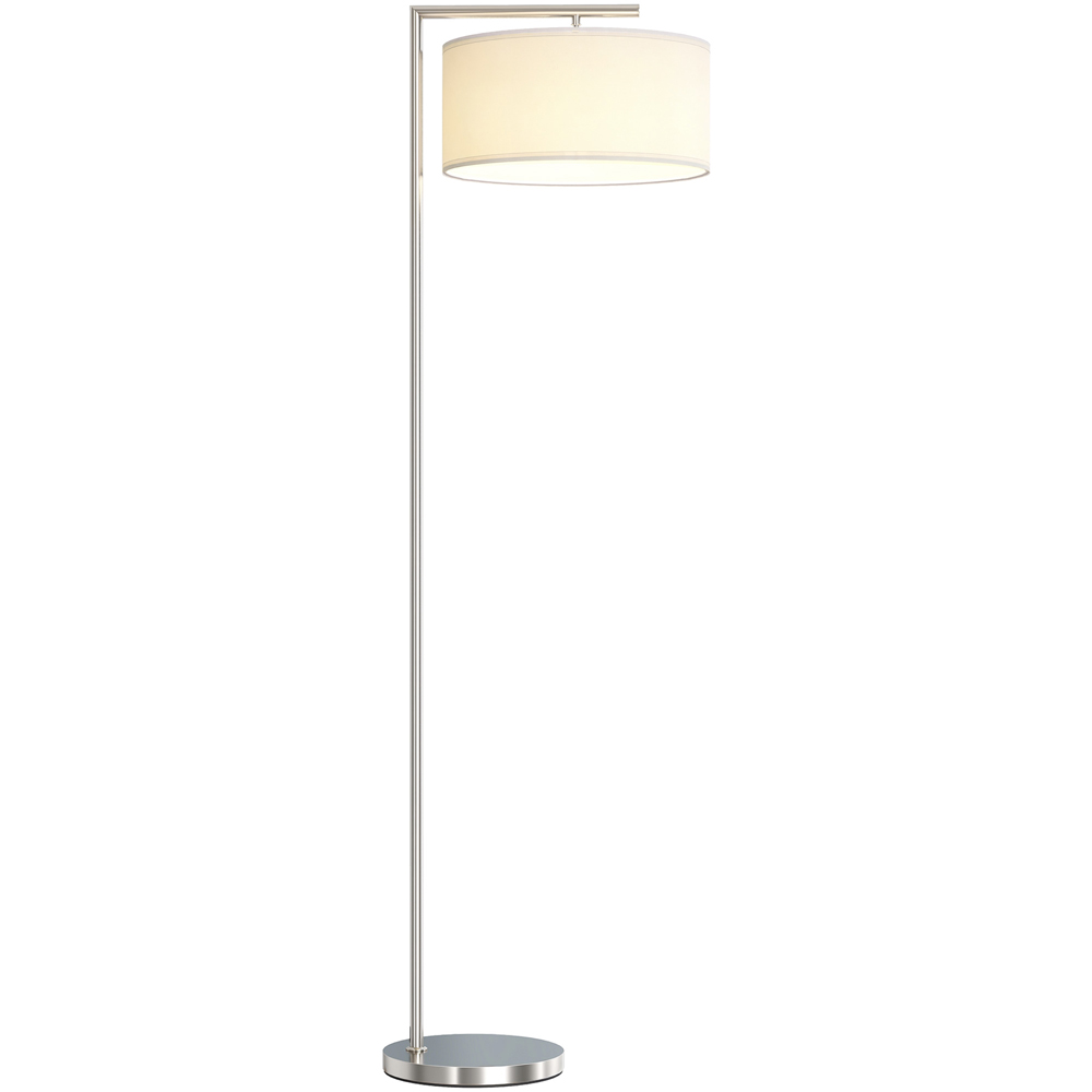 Portland White Linen Shade Silver Tone Pole LED Floor Lamp Image 1
