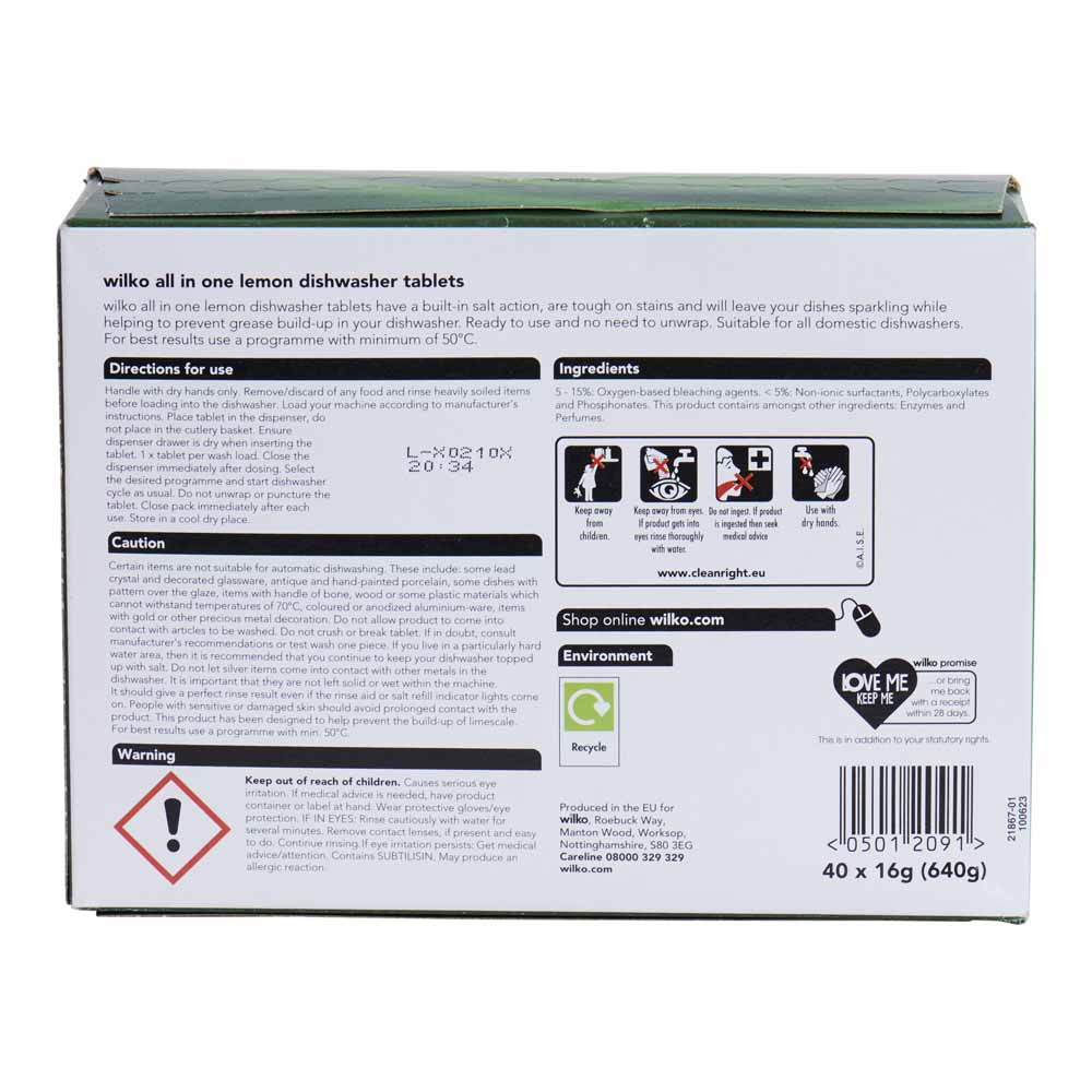 Wilko All in One Dishwasher Tablets Lemon 40pk Wilko