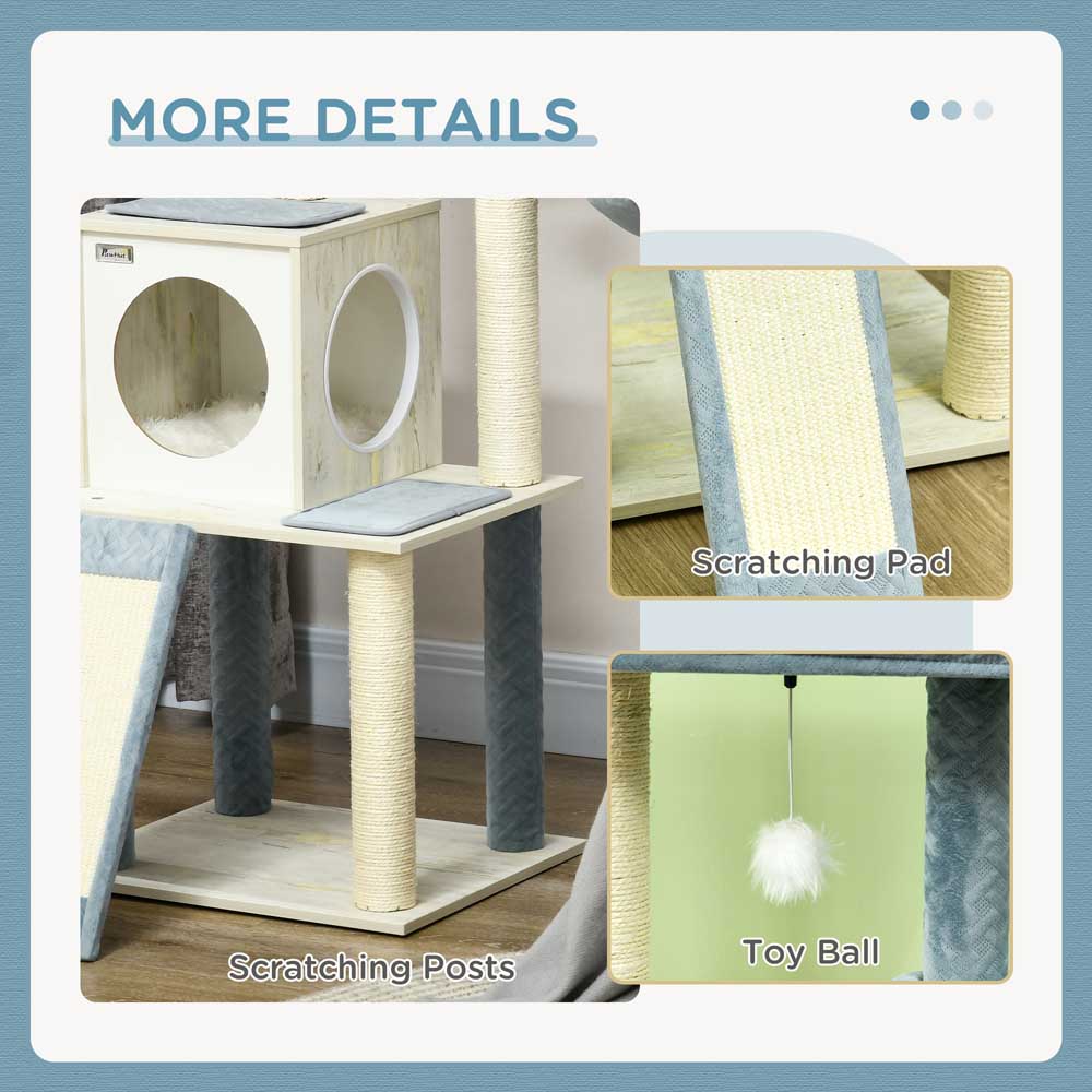 PawHut Blue Wooden Cat Tree for Indoor Cats with Scratching Post Wilko