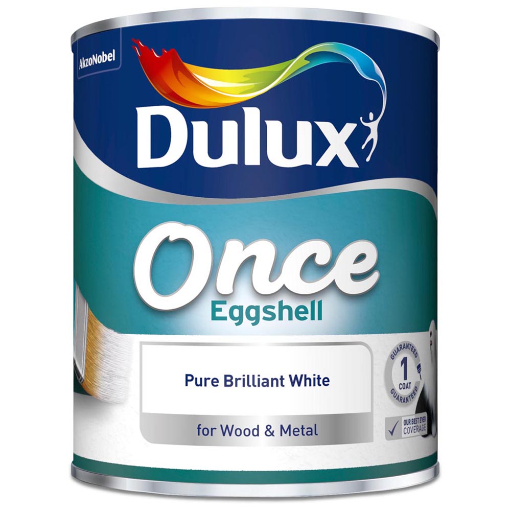 Dulux Once Pure Brilliant White Eggshell Paint 750ml Image 2
