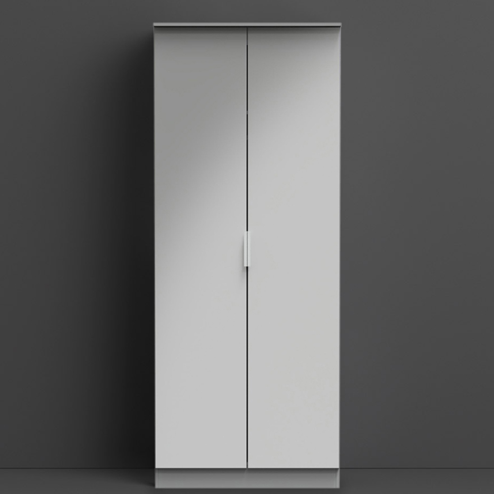Crowndale Plymouth Ready Assembled 2 Door Uniform Gloss and Dusk Grey Tall Wardrobe Image 1
