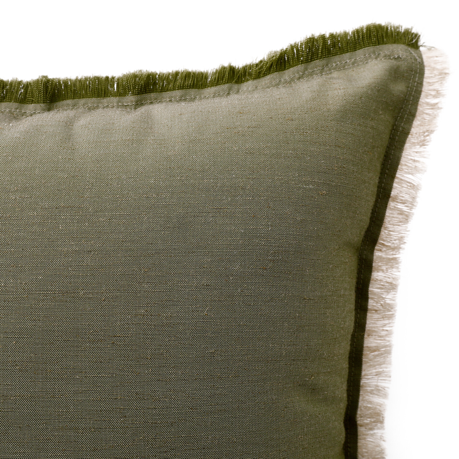 Linen Fringe Edge Cushion - Green Image 2