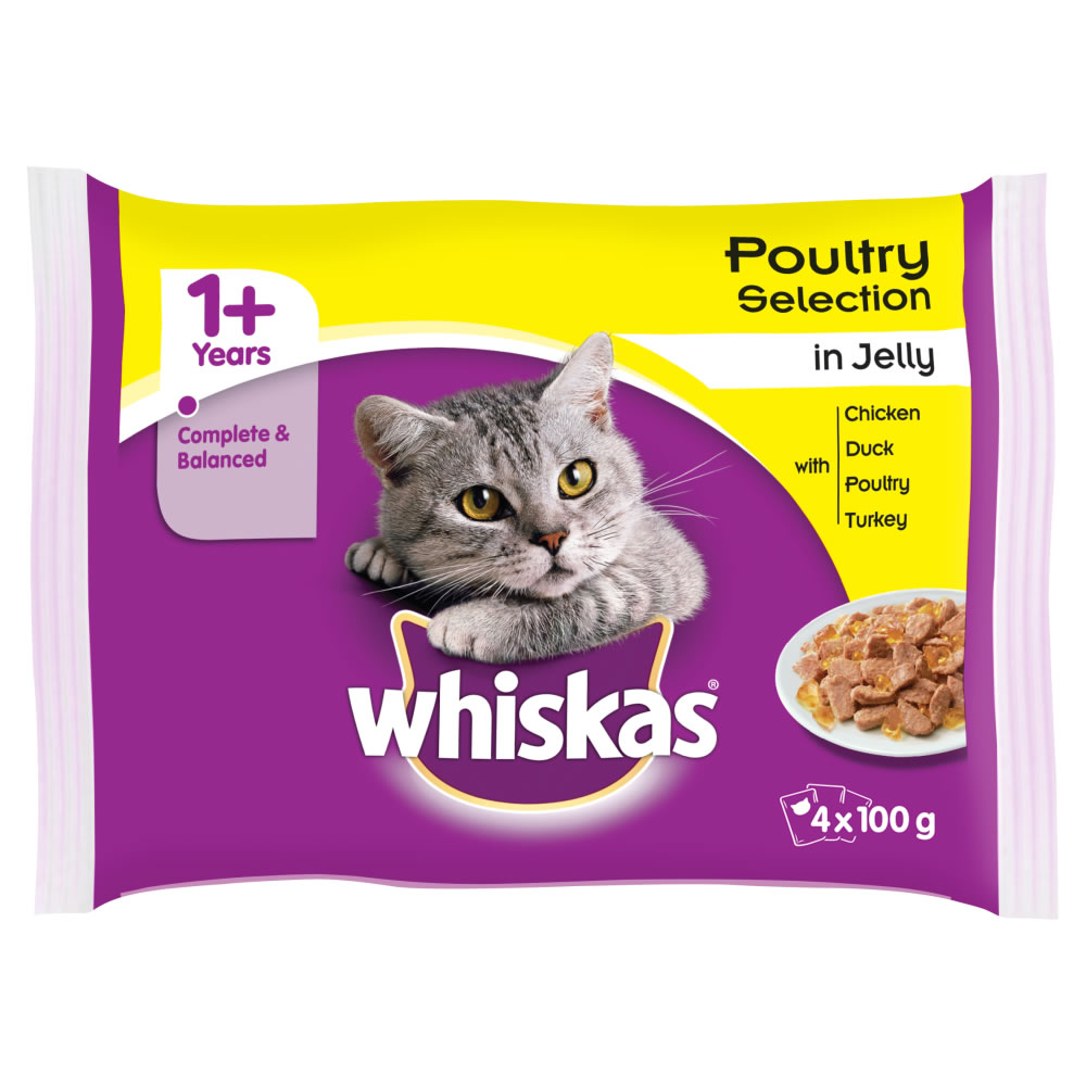 Whiskas 1+ Poultry Selection in Jelly Cat Food    4 x 100g Image 2