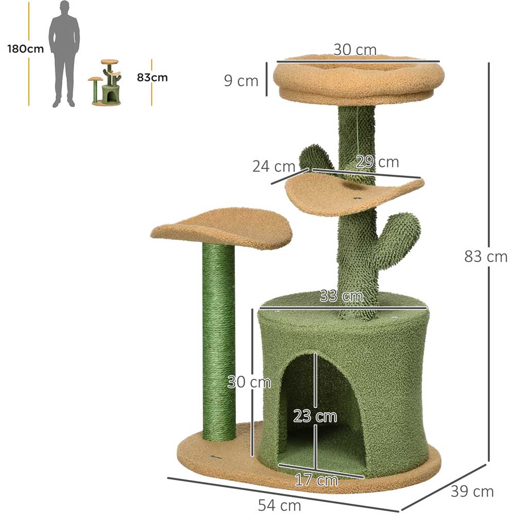 PawHut Green Multi Level Cat Tree with Scratching Post Image 9