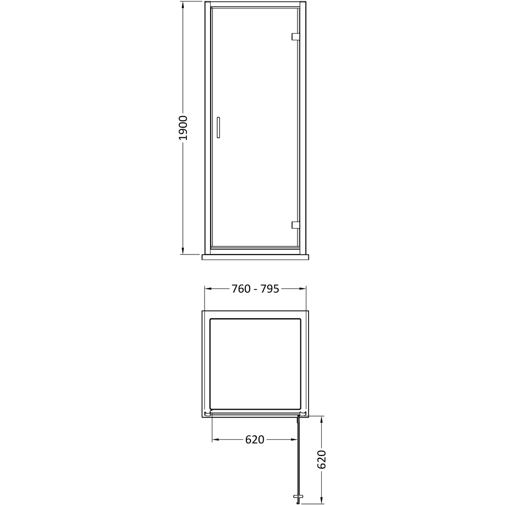 nuie Brushed Brass Hinged Shower Door 800mm Image 2