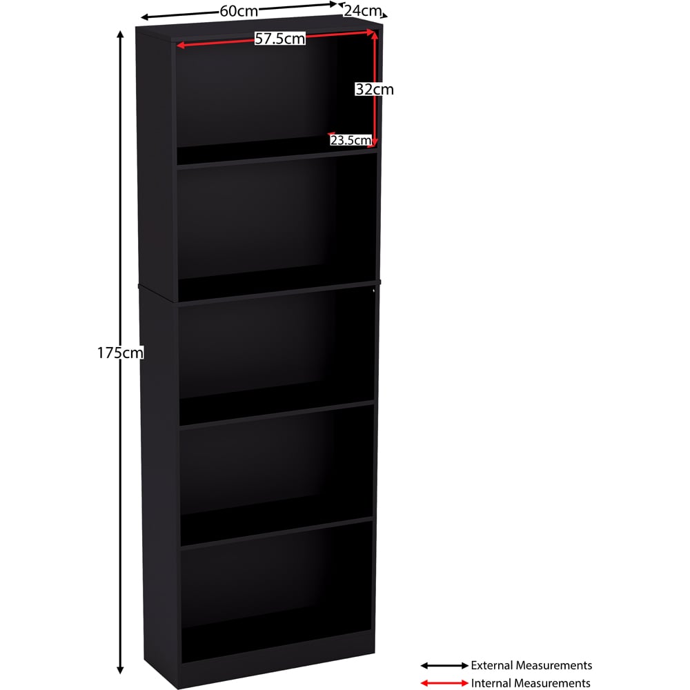 Vida Designs Cambridge 5 Shelf Black XL Bookcase  Image 7