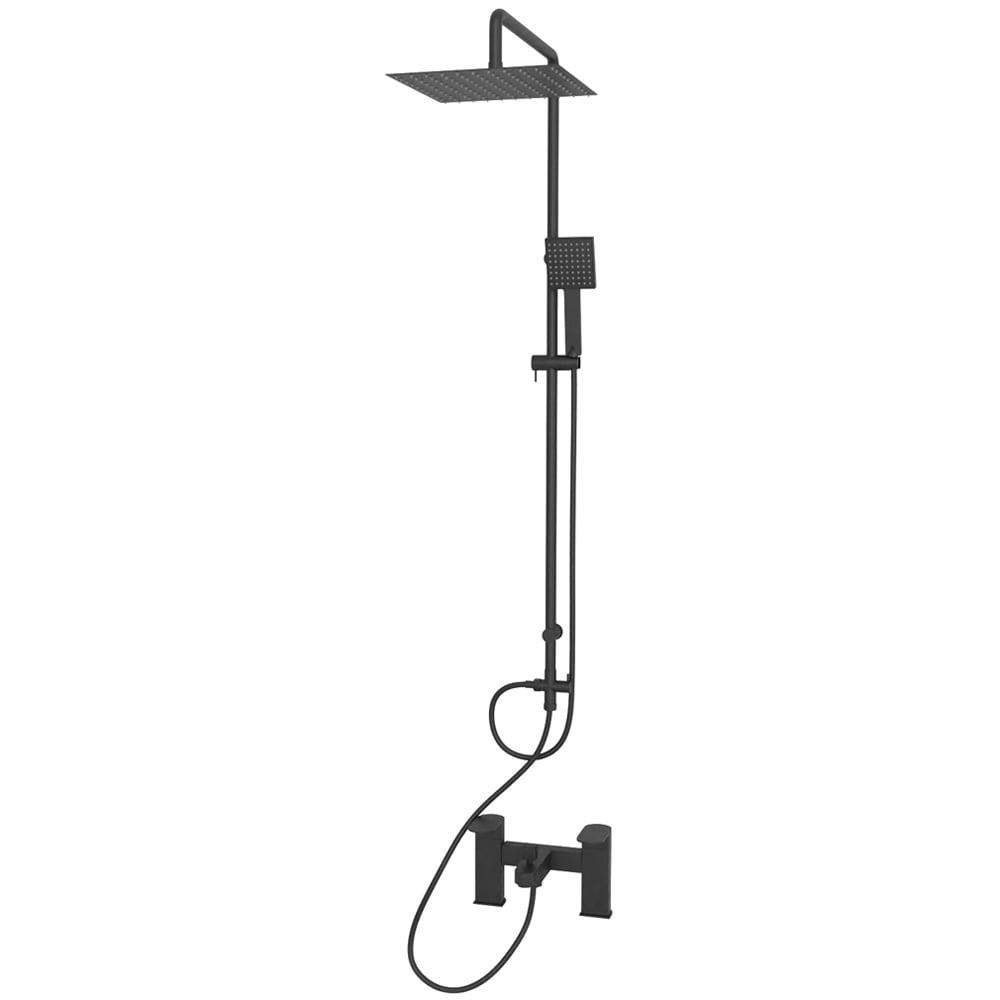Nes Home Kenton Matte Black Square Riser Rail Shower Kit with Bath Filler Tap with Handset Image 1