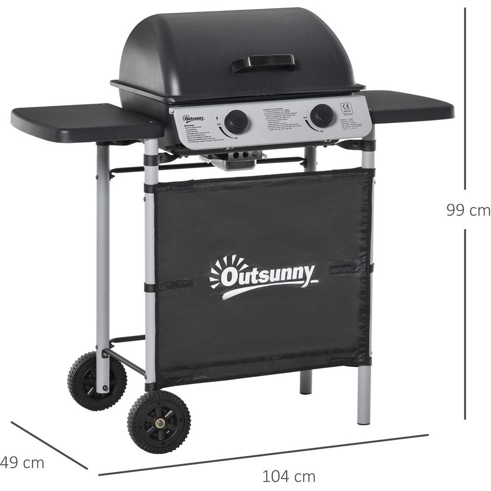 Outsunny Black 2 Burner Gas BBQ Grill with Side Shelves Image 8