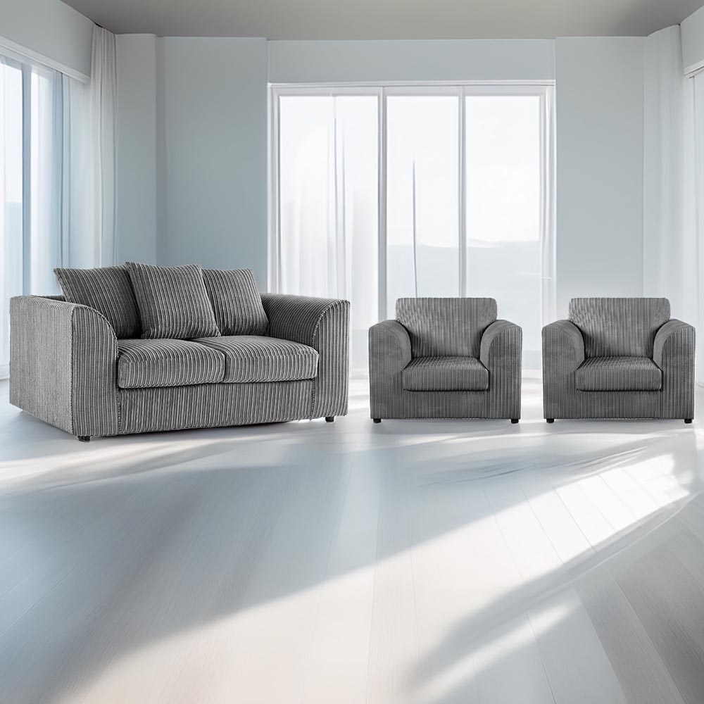 Luxor 4 Seater Grey Jumbo Cord Scatter Back Sofa Suite Image 1