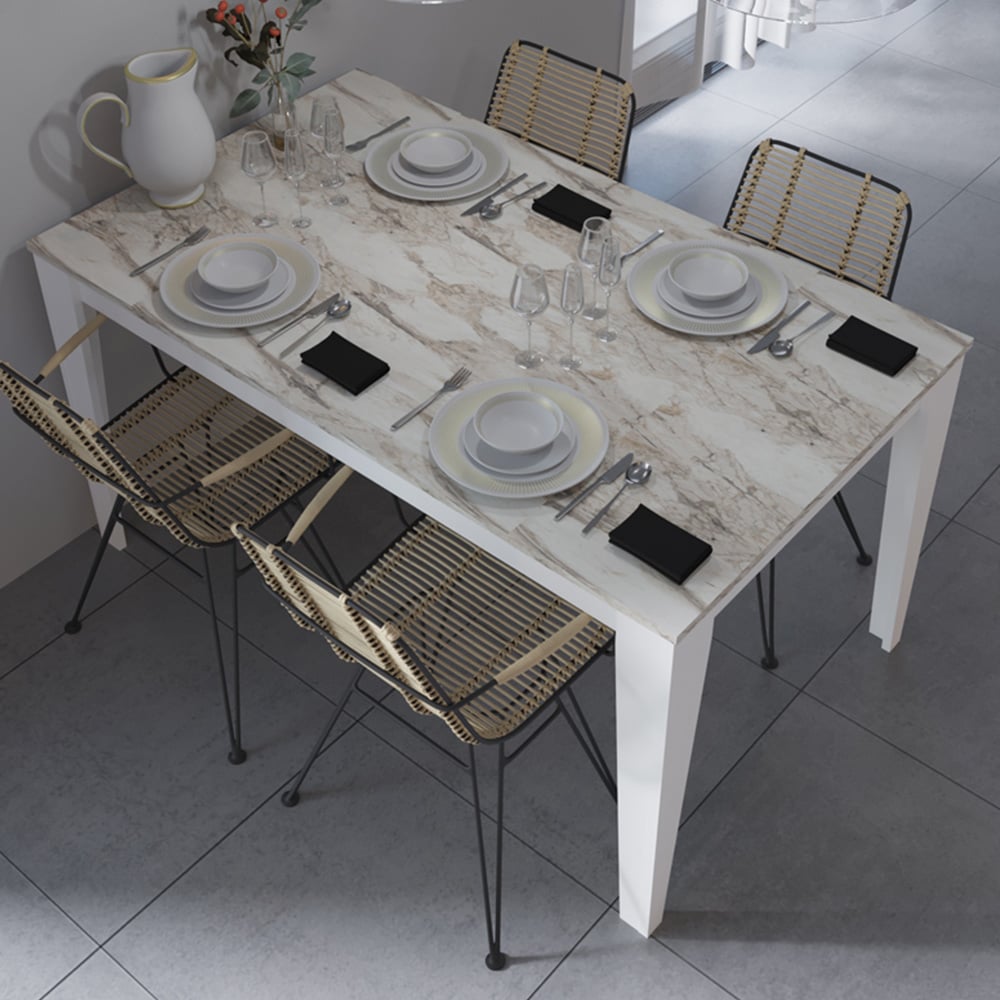 Decorotika Bud 4 Seater White Marble Effect Dining Set Image 4