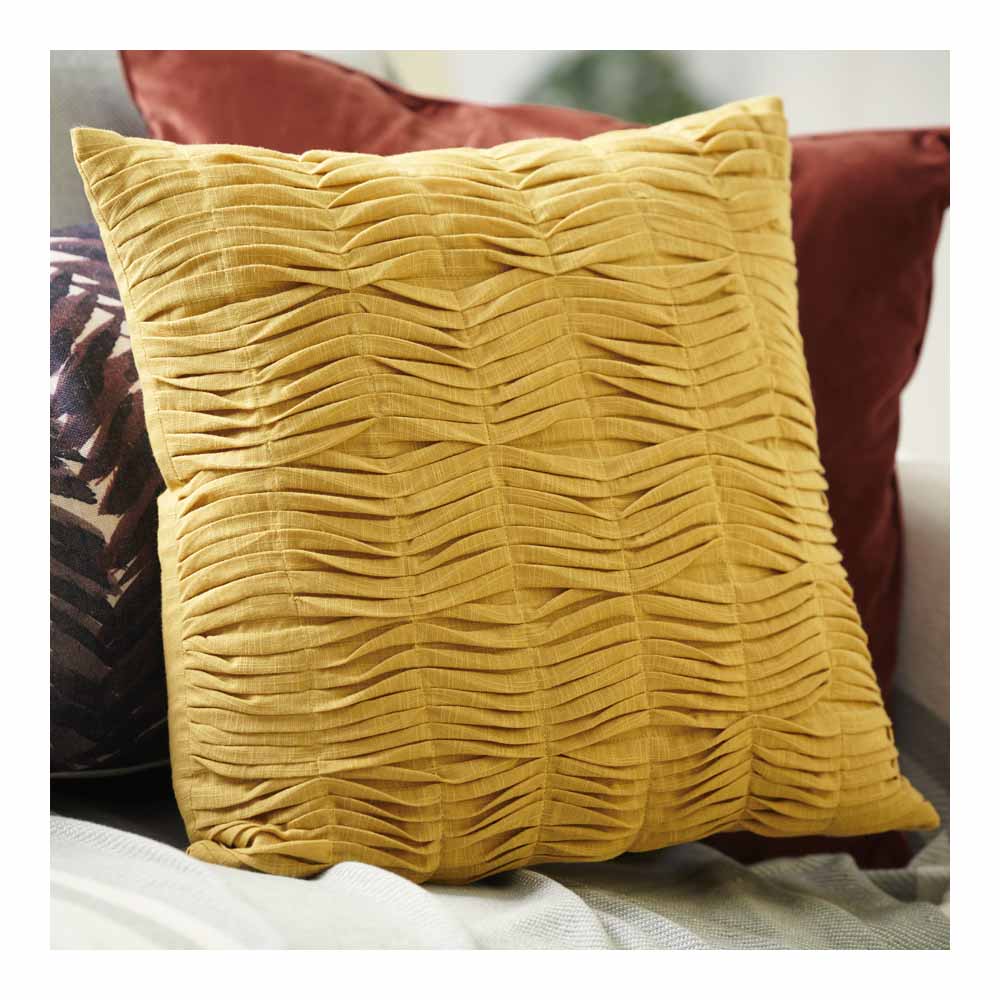 Wilko Pleated Cushion Mustard 43 x 43cm Wilko