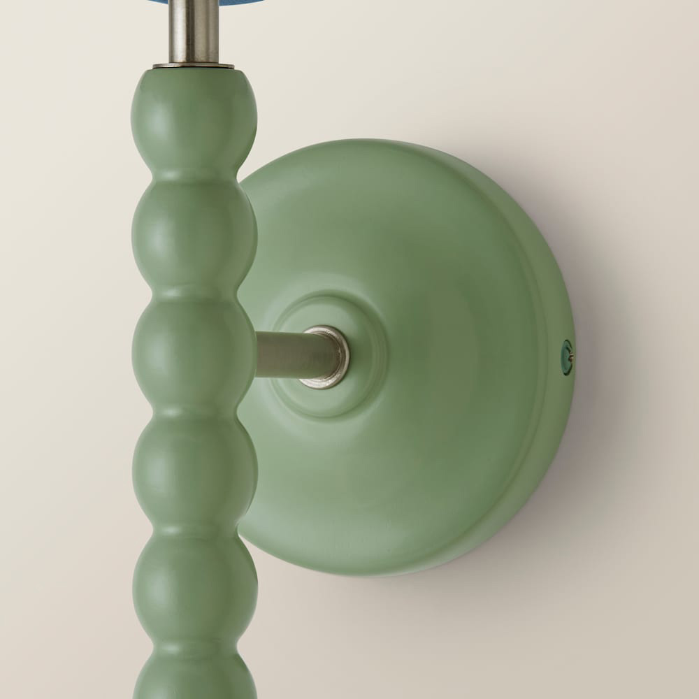 ValueLights Blue Trim Scallop Shade Green Bobbin LED Wall Light with Bulb Image 6