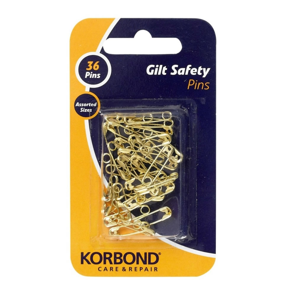 Korbond Gilt Safety Pins Assorted 36 pack Image