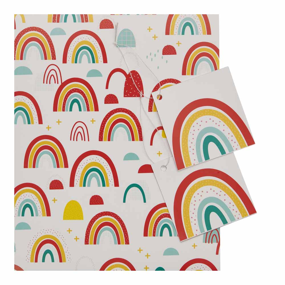 Wilko Colourful Rainbow Gift Wrap with Tag   Image