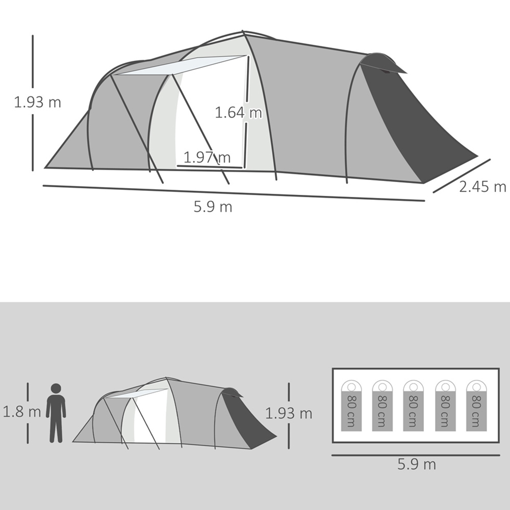 Outsunny 4-6 Person Waterproof Camping Tent White and Grey Image 8