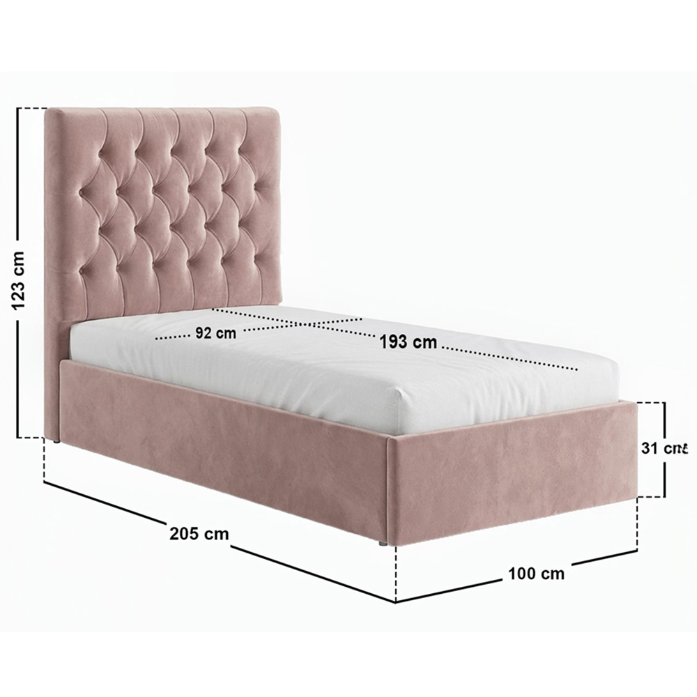 Flair Milan Single Pink Velvet Ottoman Bed Image 7