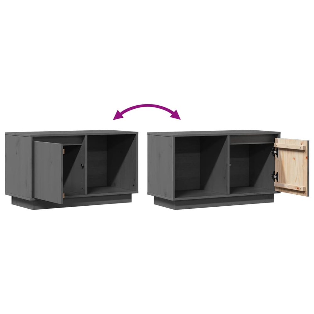 vidaXL Single Door Single Shelf Grey Solid Pine Wood TV Cabinet Image 8