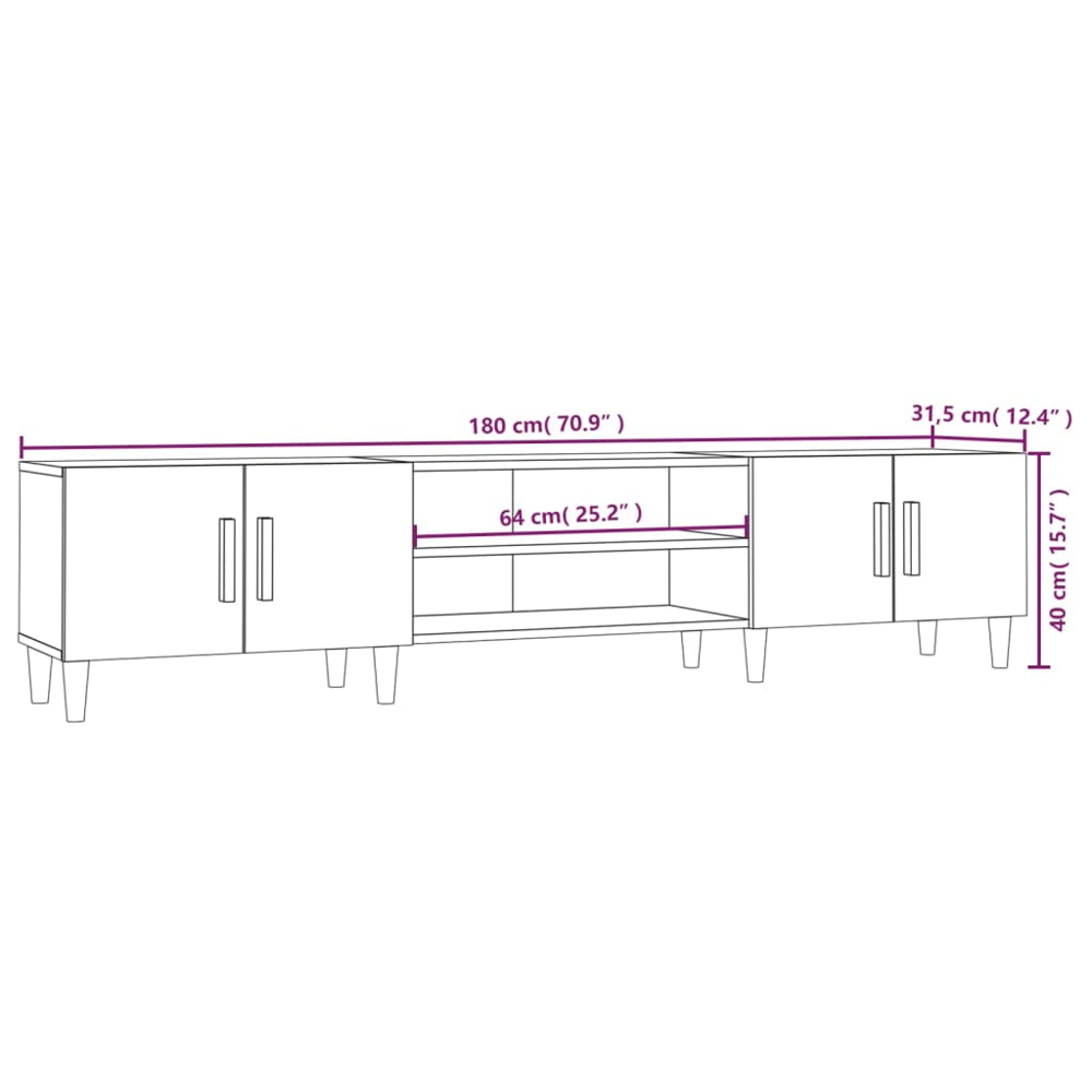 vidaXL 4 Door 2 Shelf Grey Sonoma TV Cabinet Image 9