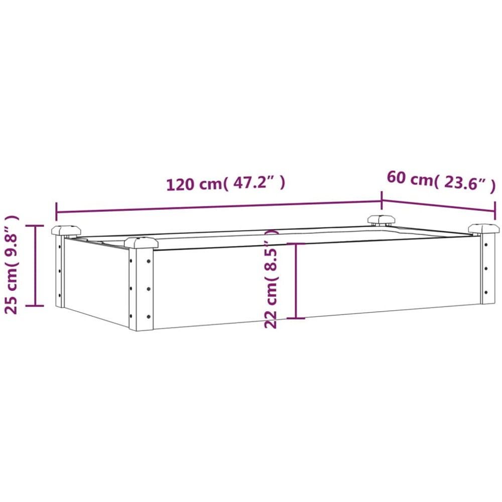 vidaXL Grey Solid Fir Wood Raised Garden Bed with Liner 120 x 60 x 25cm Image 5