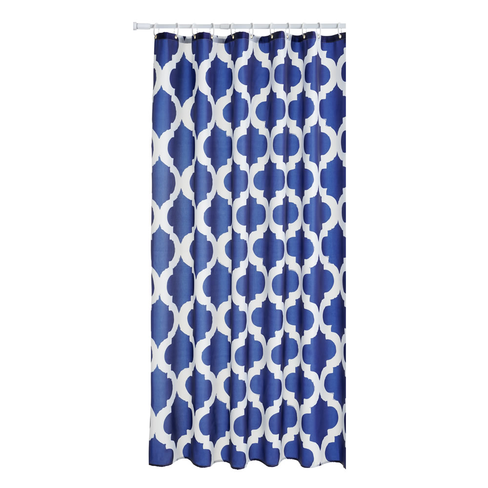Wilko Fusion Blue and White Shower Curtain Image 1